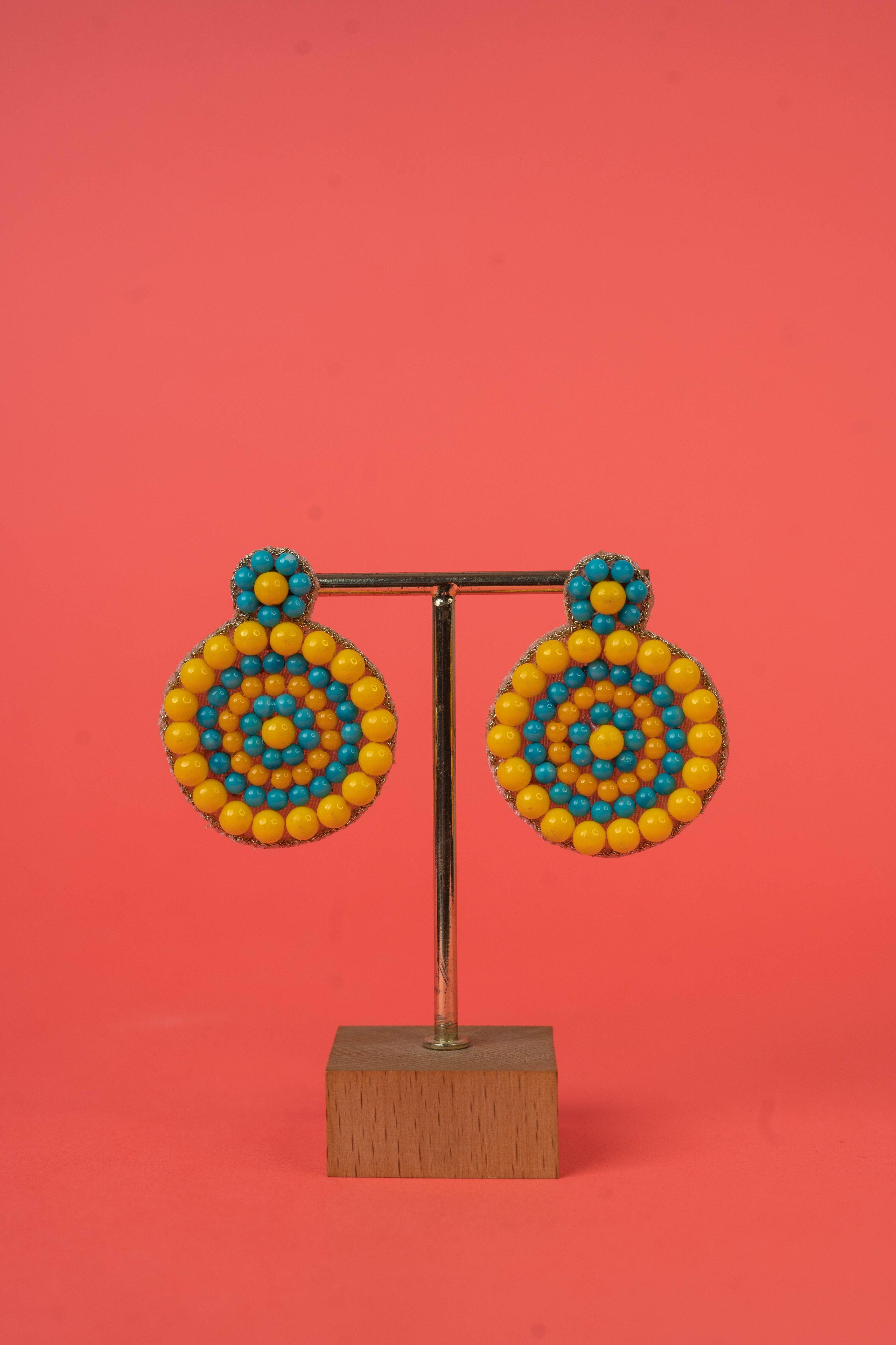 Green And Yellow Pearl Beaded Chandbalis